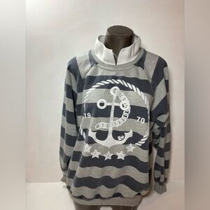 Vintage Style BDG Gray and Blue Striped Turtleneck Sweater